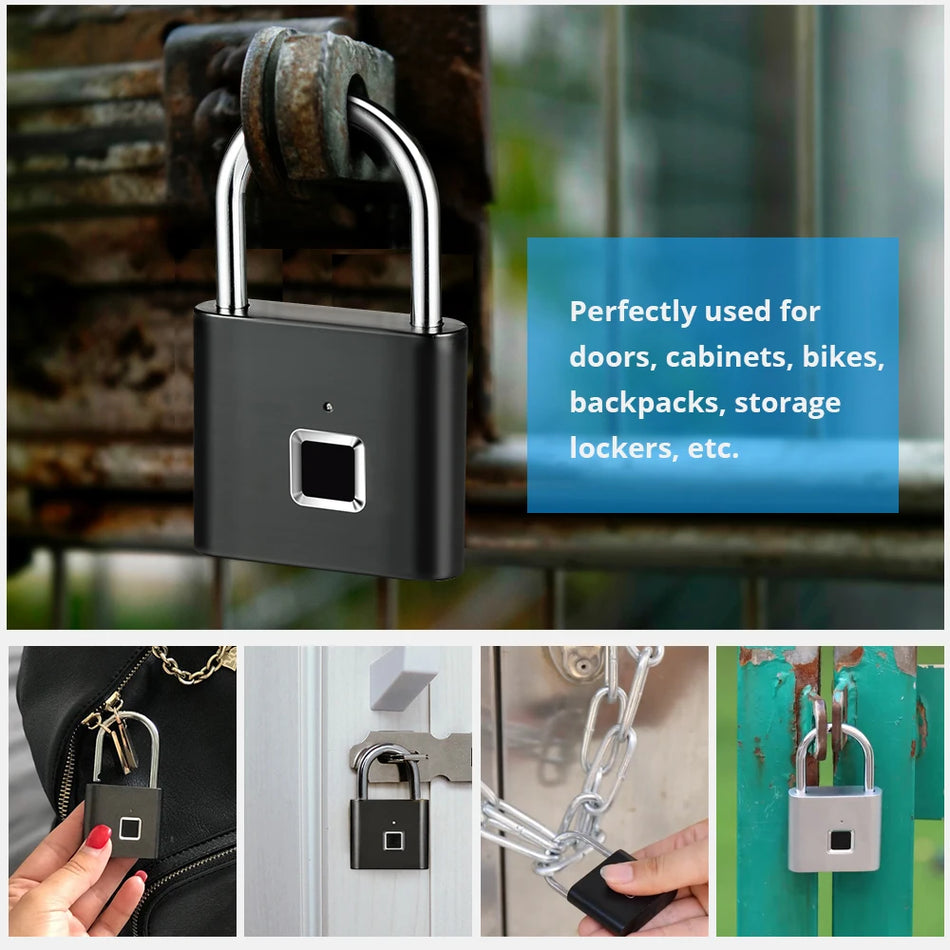 KERUI Smart Fingerprint Padlock Waterproof Zinc Alloy Biometric Padlocks With Buit-in Rechargeable Battery Door Lock