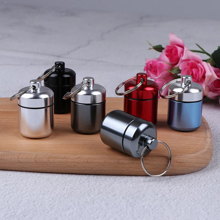 Compact Waterproof Aluminum Alloy Pill Box Keychain &ndash; Portable Medicine Storage Container for Travel and Health Care