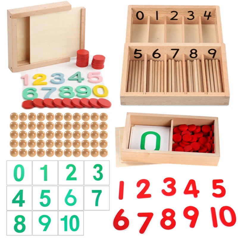 Counting Box Math Montessori Toys - Wooden Math Counters