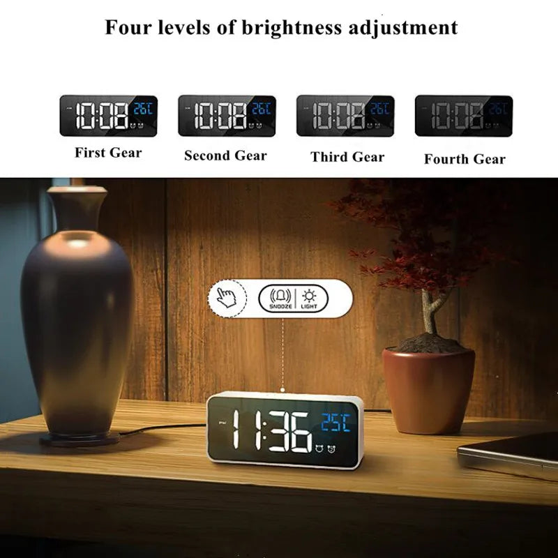 Voice Control Digital Alarm Clock with TEMP, Dual Alarms, Snooze &amp; Night Mode