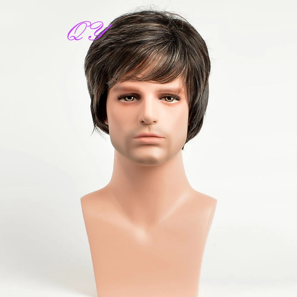 Short Curly Men's Wig - Fashion Style Adjustable Cap, Natural Black 7026