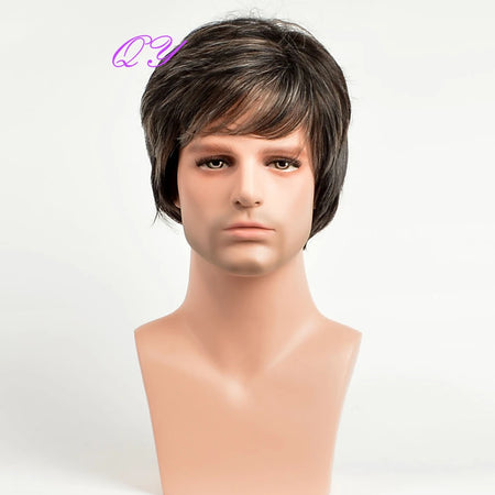 Short Curly Men's Wig - Fashion Style Adjustable Cap, Natural Black 7026