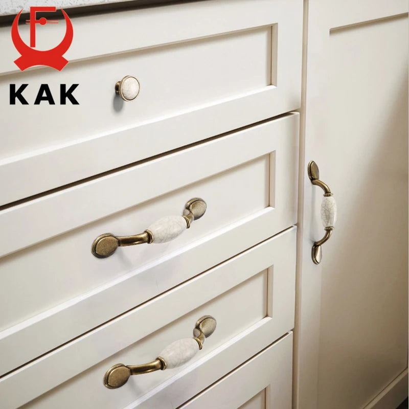 KAK Антик бронзовые керамические ручки для шкафов из цинкового сплава