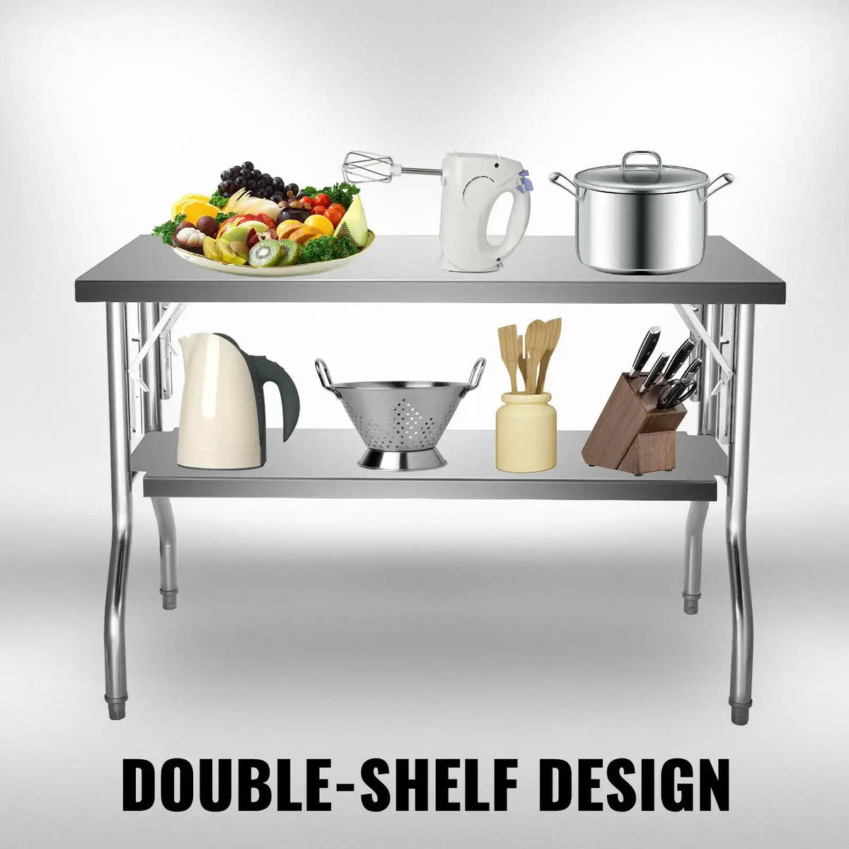 Open Stainless Steel Folding Kitchen Table Shelves