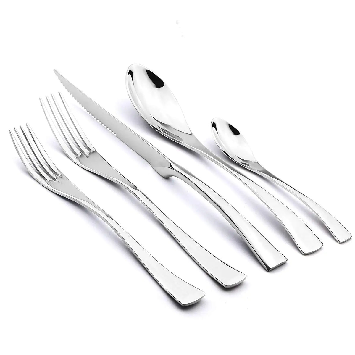 KNGZI 5/20Pcs Silver Flatware Set &ndash; Eco-Friendly 18/10 Stainless Steel Design Silver / 5pcs