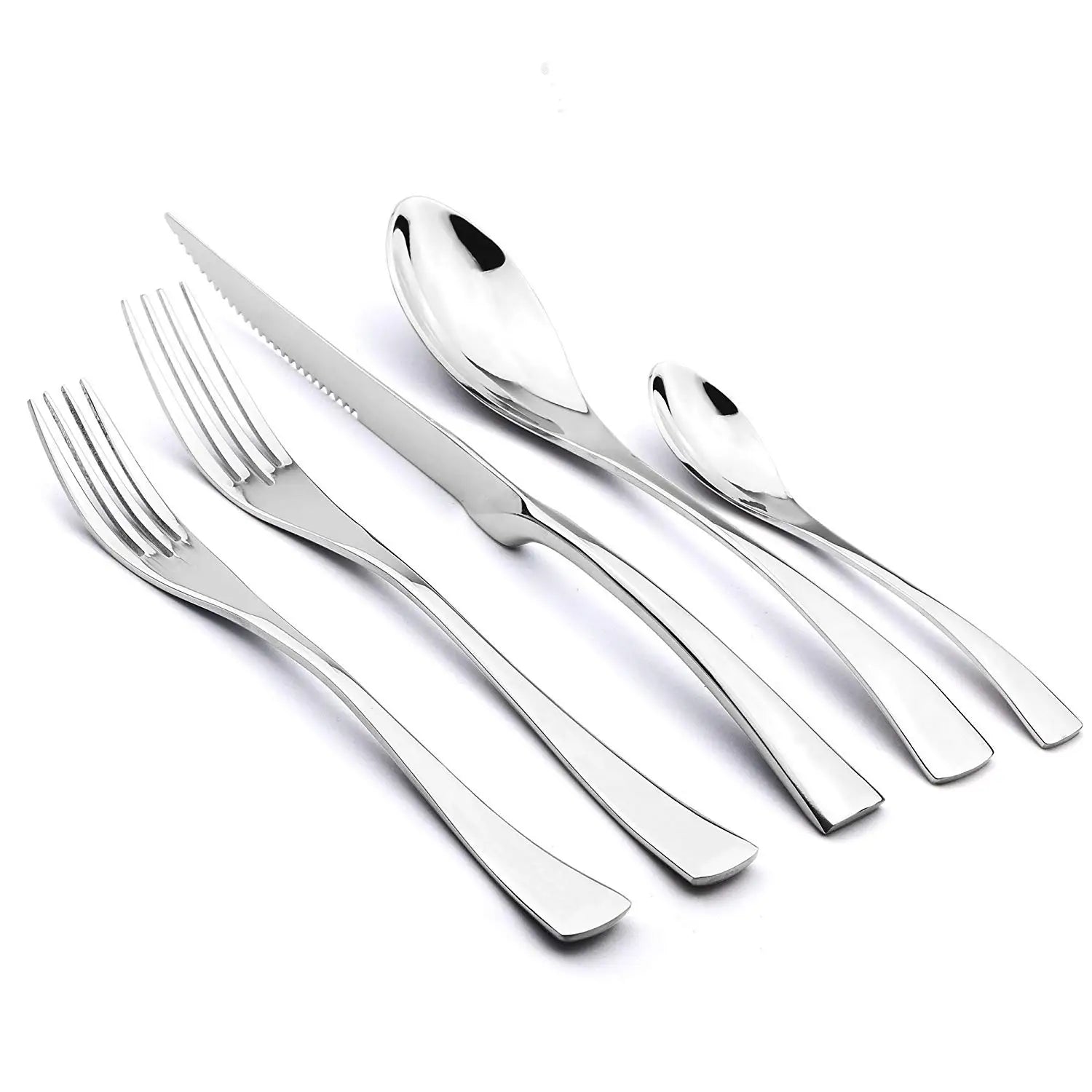 KNGZI 5/20Pcs Silver Flatware Set &ndash; Eco-Friendly 18/10 Stainless Steel Design Silver / 5pcs