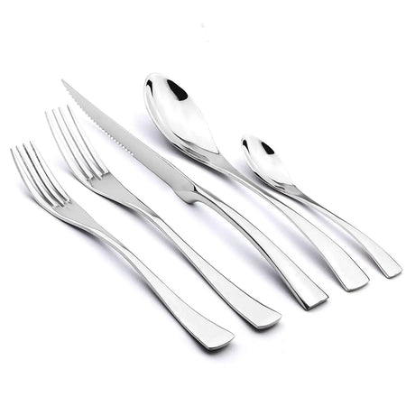 KNGZI 5/20Pcs Silver Flatware Set &ndash; Eco-Friendly 18/10 Stainless Steel Design Silver / 5pcs