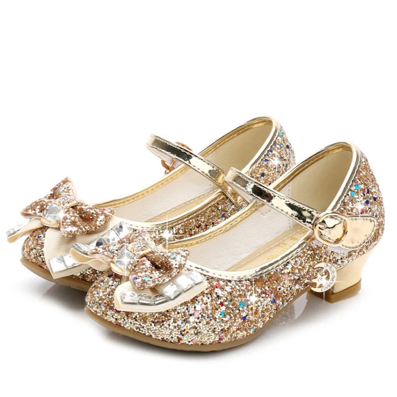 Princess Glitter High Heel Leather Shoes for Girls