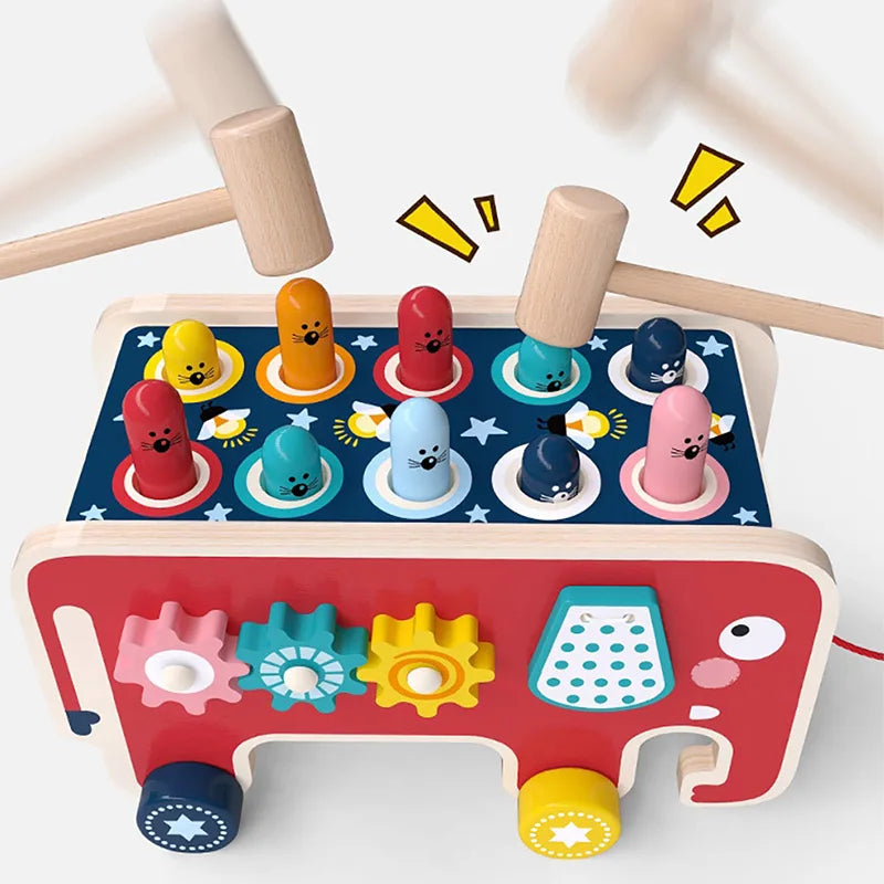 Wooden Montessori Whack A Mole Pounding Activity Game For Kids