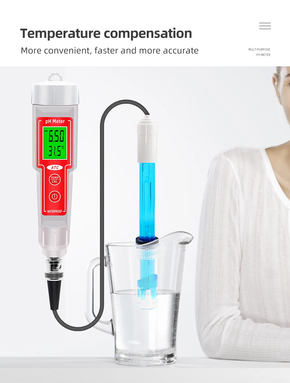PH-618L - 2-In-1 PH Temperature Water Tester With Backlit
