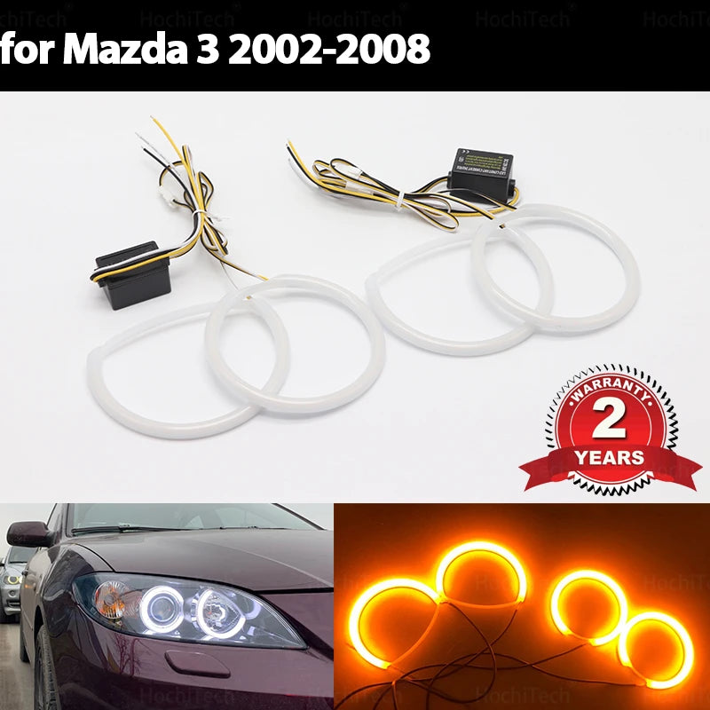 Luz de ojo de ángel LED Switchback con señal de giro de color ámbar y blanco para Mazda 3 BK 2003-2008