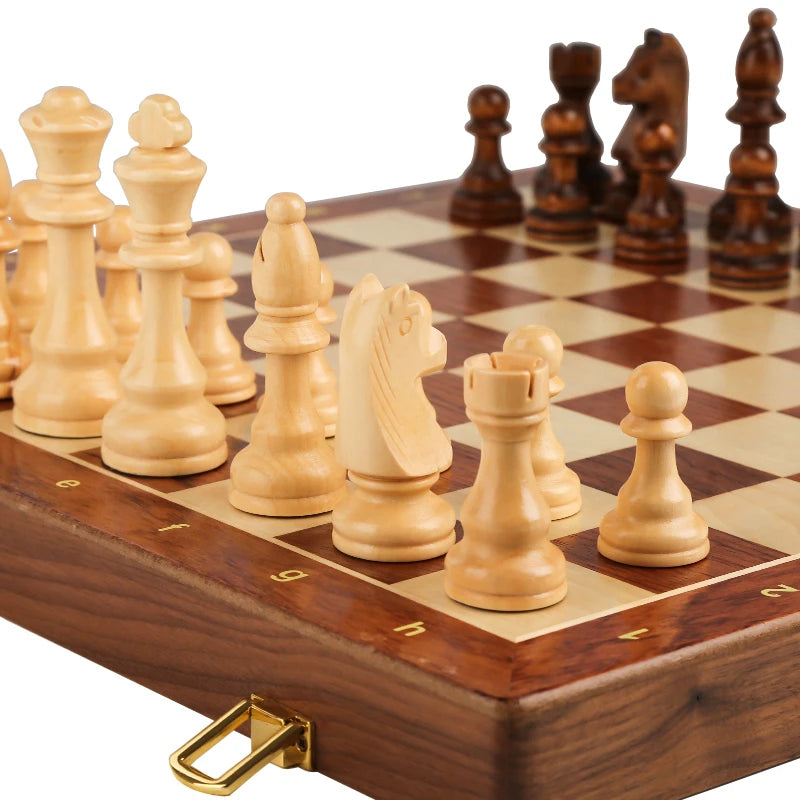Wooden Folding Chess Set Walnut &ndash; Solid Wood Pieces