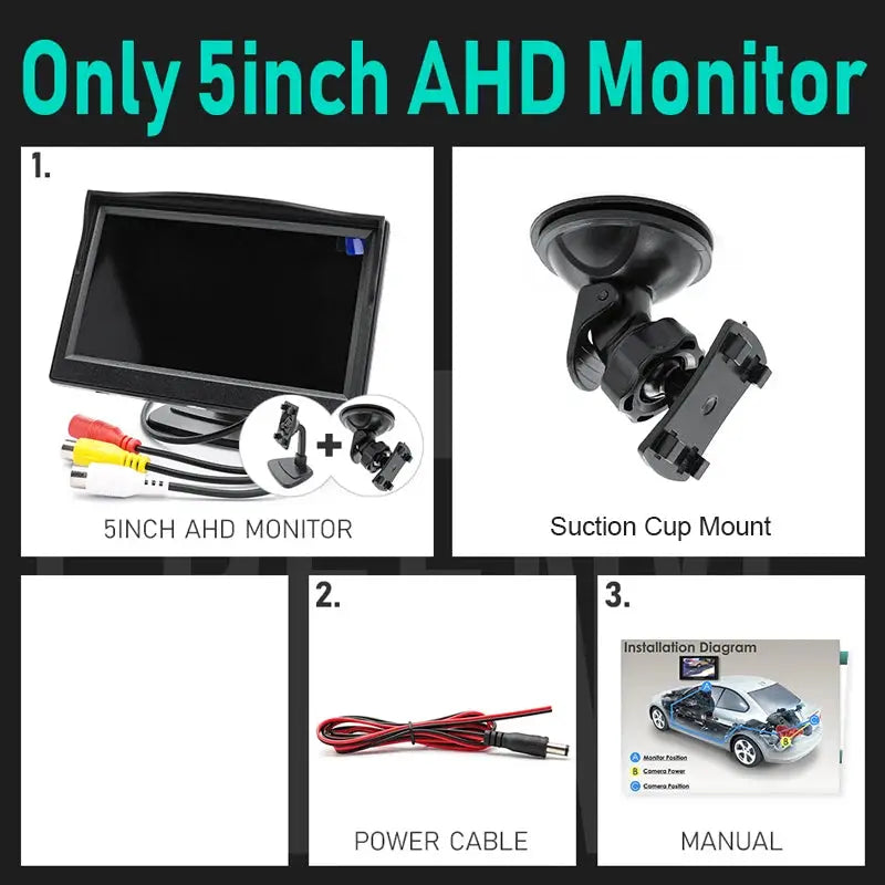 New AHD 1024x600 5 Inch Car Inside Parking Monitor with 2 Channels Vehicle Parking Video Display System by InterCyprus Trading Ltd
