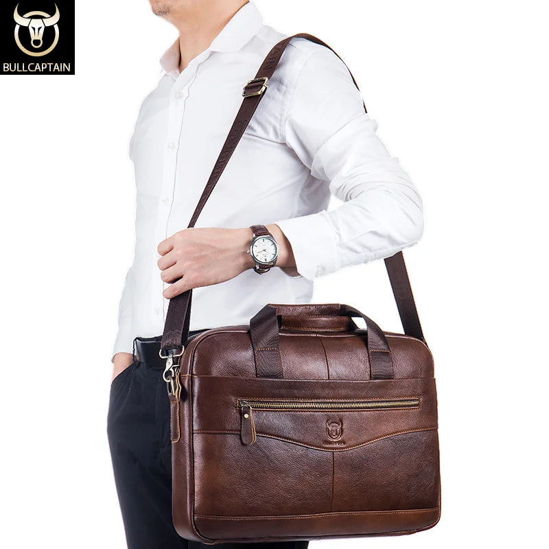 Genuine Cow Leather Laptop Briefcase, 14 Inch, Durable Professional With Secure Zipper