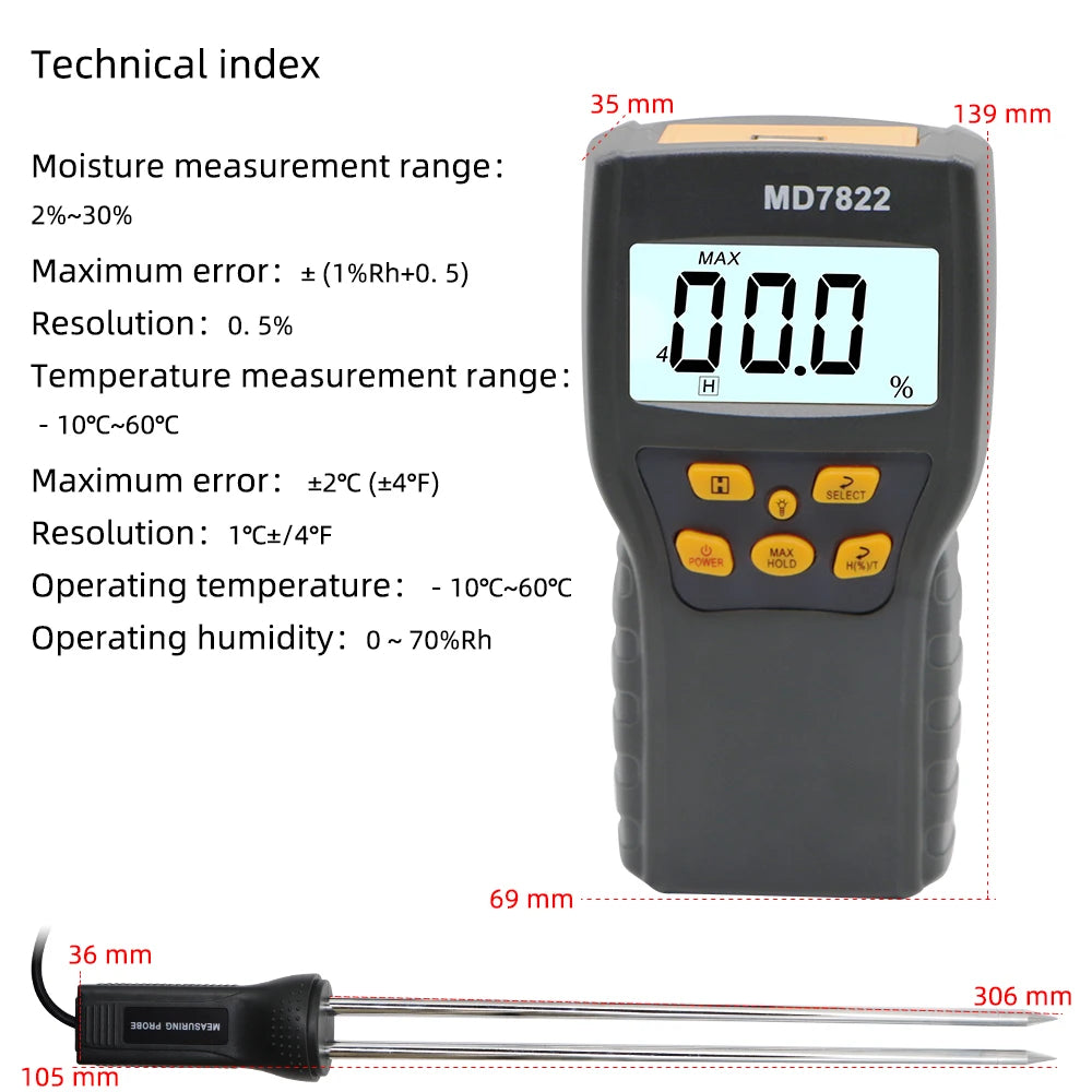 MD7822 Grain Moisture Meter &ndash; Highly Sensitive Probe