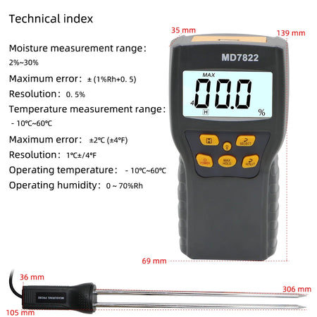 MD7822 Grain Moisture Meter &ndash; Highly Sensitive Probe