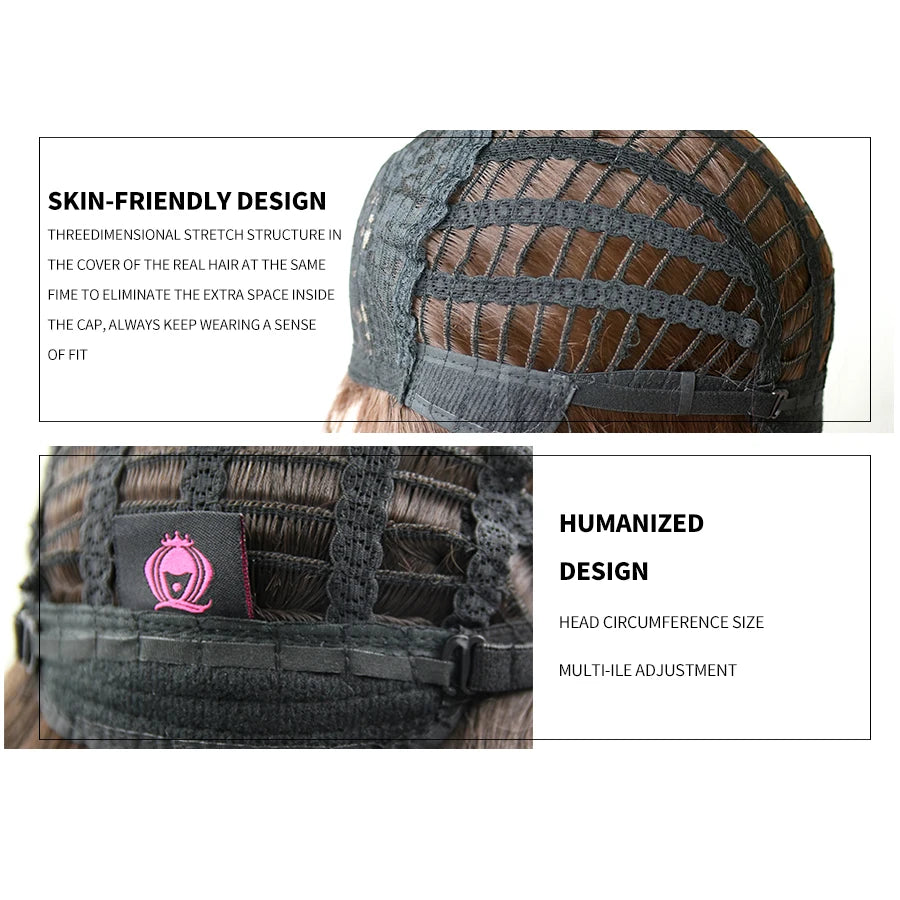 7JHH WIGS Brown Ash Long Deep Wave Wig with Bangs