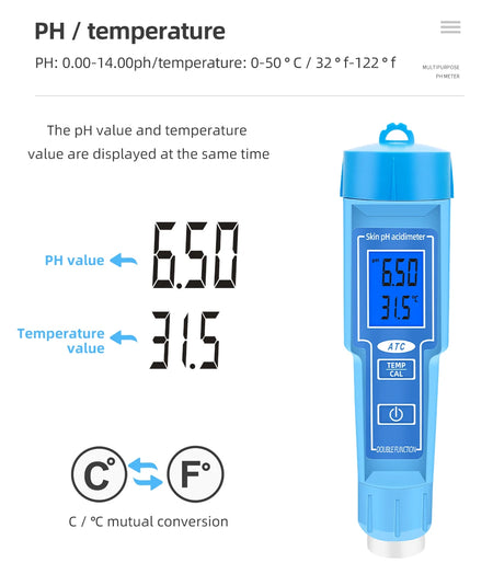 PH-6118 Skin PH Acdimeter 2 In 1 Tester - Backlit Display