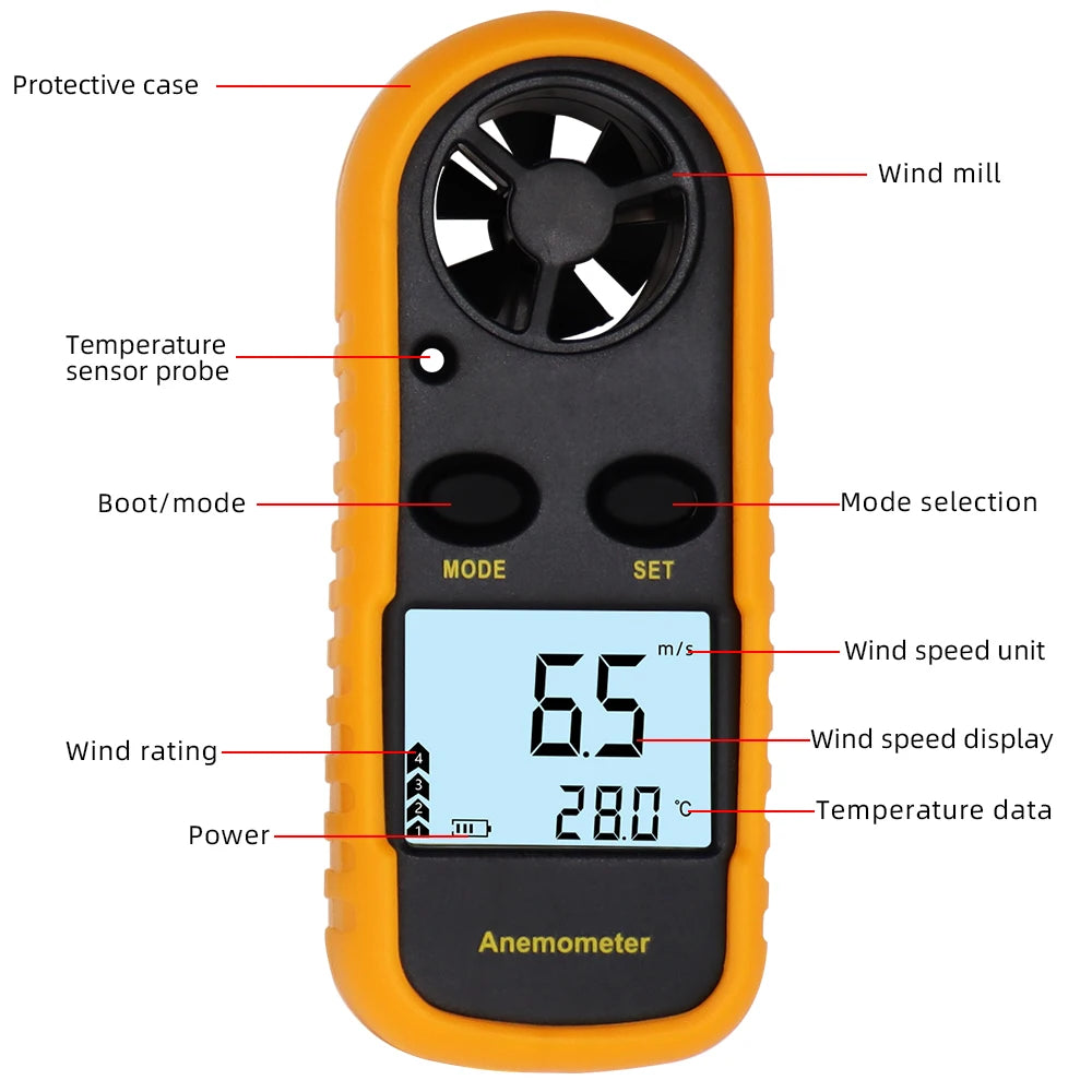 Digital Anemometer GM816 - LCD Backlight Temperature Tester