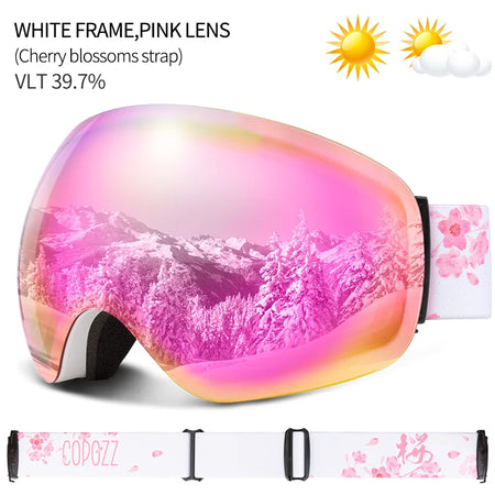 COPOZZ Outdoor Sports Ski Goggles &ndash; UV400 Protection Pink lens