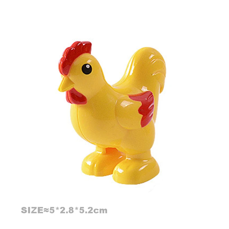 Big Size Building Blocks Cat Dog Pig Rabbit Model Accessories Compatible Bricks Farm Animals Set Yellow chicken