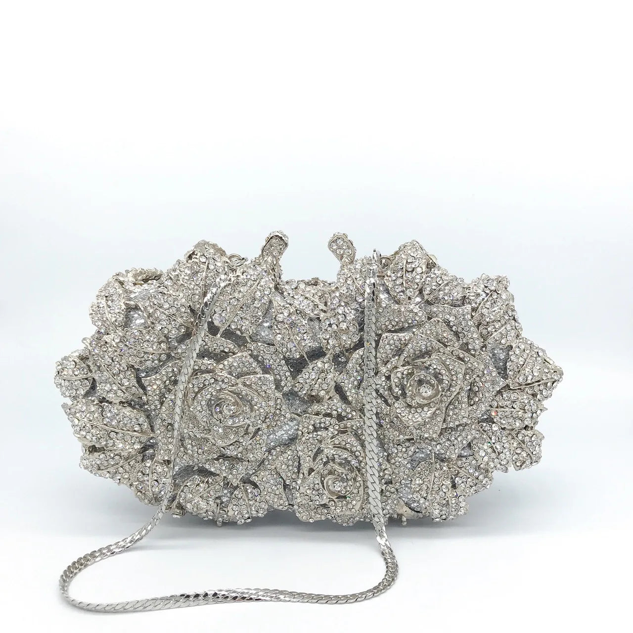 Elegant Golden Silver Crystal Minaudiere Clutch Bag for Women silver