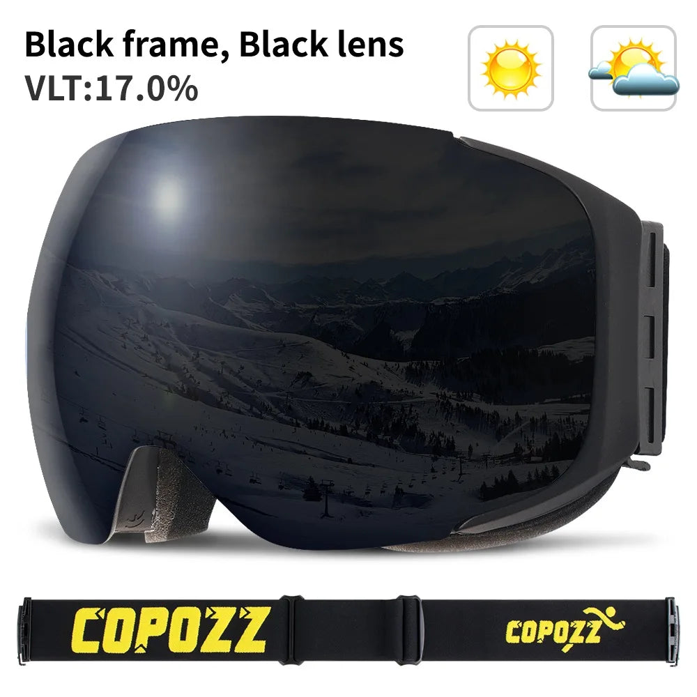 COPOZZ Magnetic Ski Goggles &ndash; UV400 Anti-Fog Protection All Black