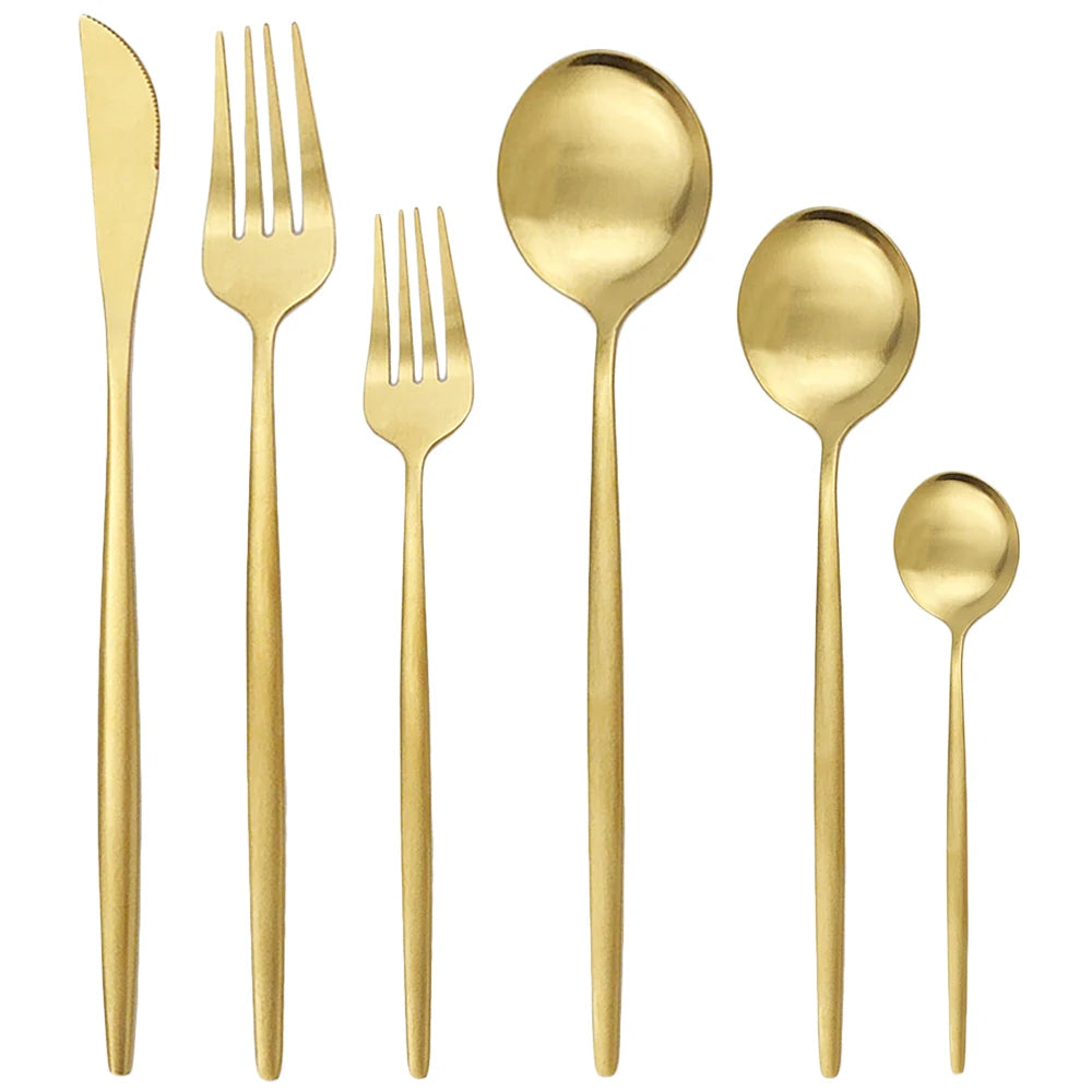 KNGZI 24/36Pcs Dinnerware Set &ndash; Elegant Stainless Steel Flatware Matte Gold / 24Pcs