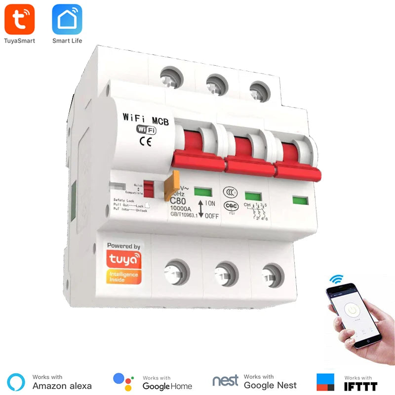 Tuya 40A Smart WiFi Circuit Breaker with Overload &amp; Short Circuit Protection 3P 40A