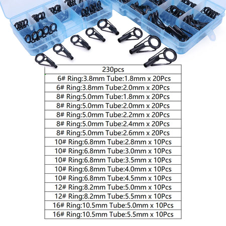 Premium Fishing Rod Guide Tip Repair Kit - Stainless Steel &amp; Ceramic Rings for Freshwater &amp; Saltwater Black 230pcs