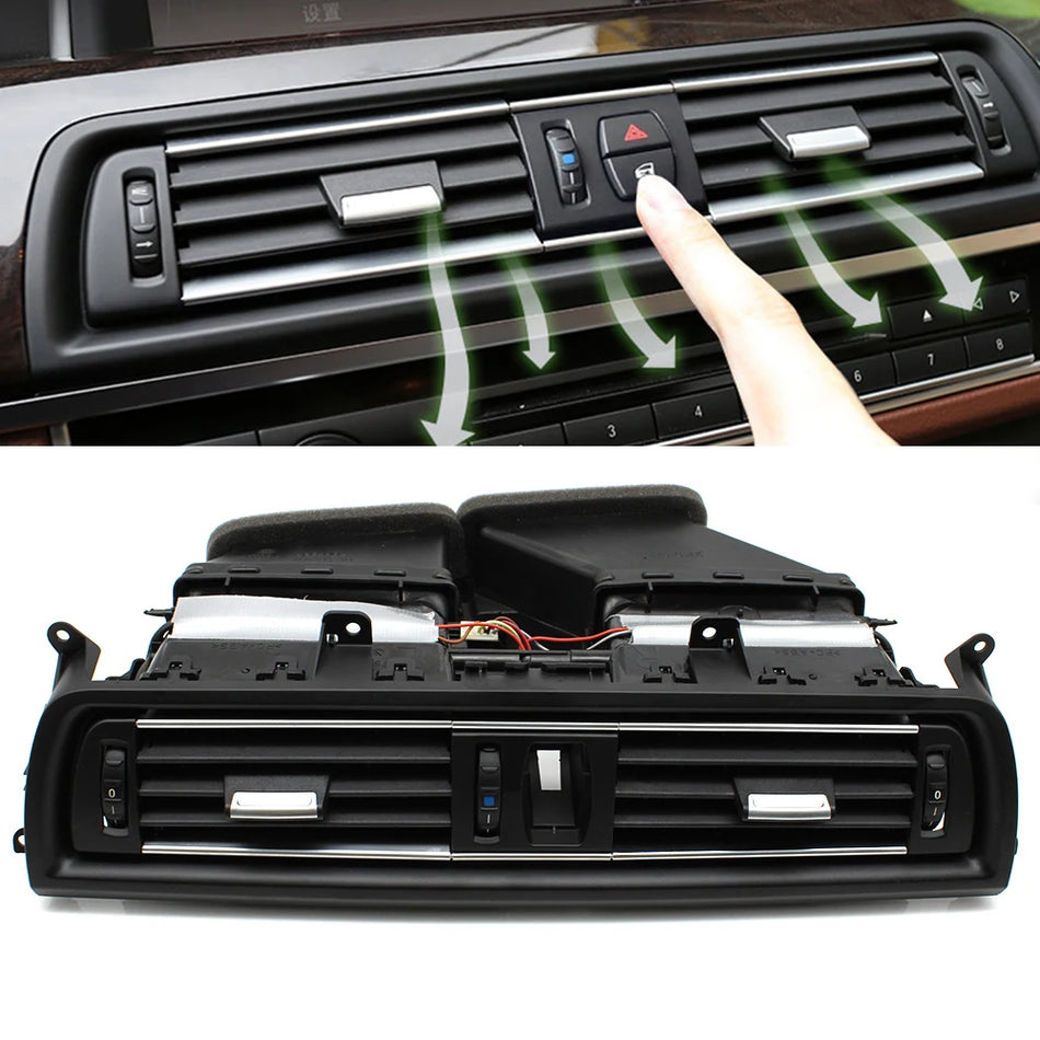 Front Central AC Vent Grille Outlet Assembly for BMW F10 F11 2010-2017 PC ABS Chrome Finish