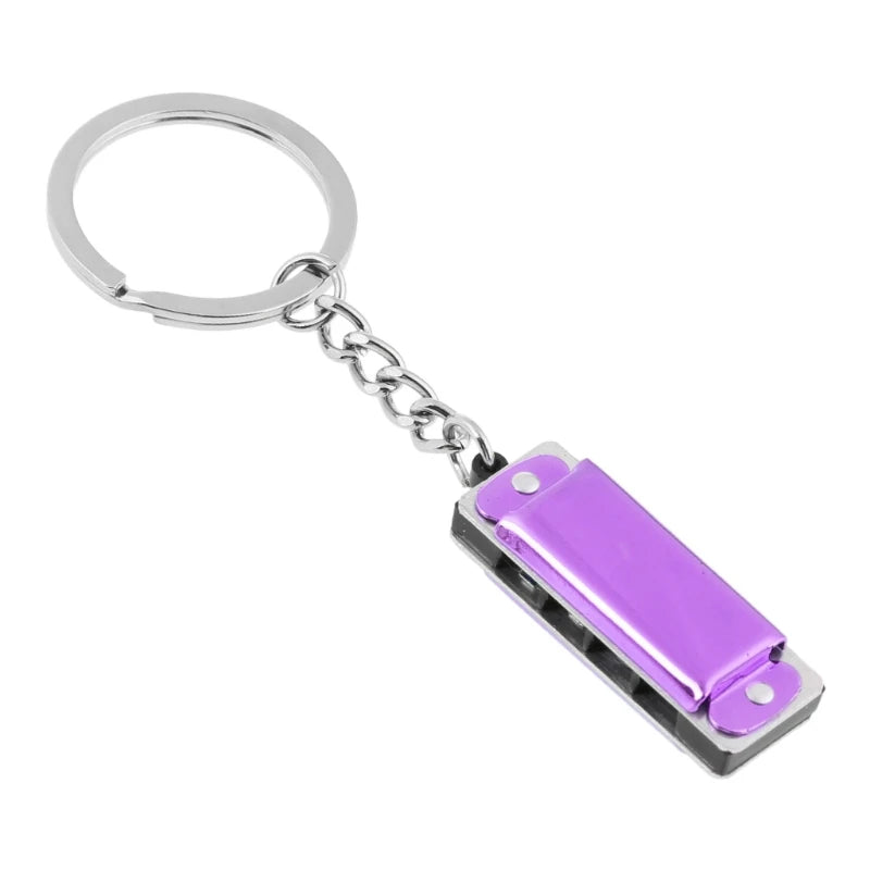 Mini Harmonica Keychain - Eight Tone 4 Hole Compact Design for Purple