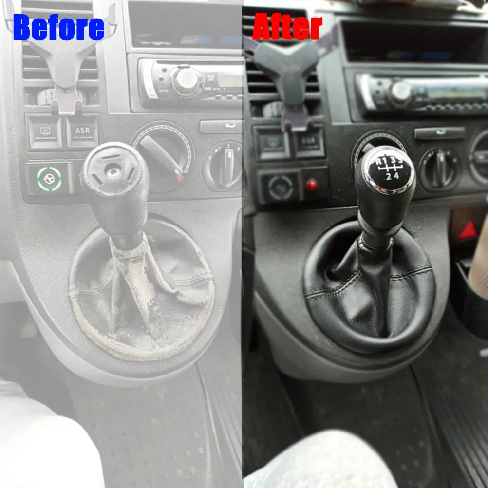 5 Speed Manual Black Gear Shift Knob Kit Gaiter Boot Cover For VW T5 T5.1 T6 Leather Gear Stick Cover Dust-Proof Replacement by InterCyprus Trading Ltd