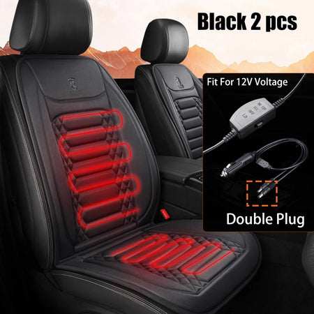Winter Heated Car Seat Covers with Intelligent Temperature Control 2PCS Black