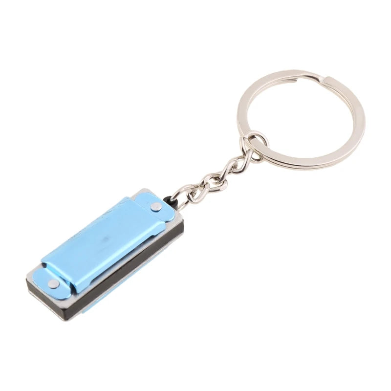 Mini Harmonica Keychain - Eight Tone 4 Hole Compact Design Blue