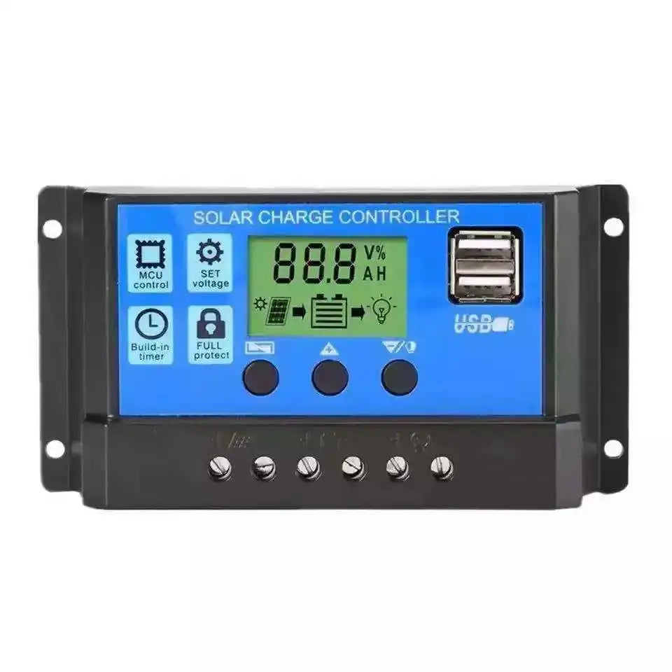 10-60A PWM Solar Panel Regulator 12V-24V Charge Controller Auto Dual USB Digital Display for Lead Acid Batteries LCD Collector