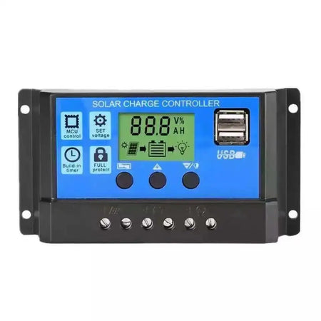 10-60A PWM Solar Panel Regulator 12V-24V Charge Controller Auto Dual USB Digital Display for Lead Acid Batteries LCD Collector