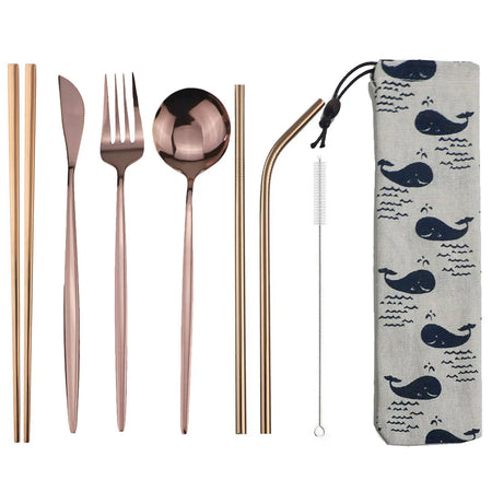 KNGZI 8pcs Travel Cutlery Set &ndash; Eco-Friendly Stainless Steel Silverware