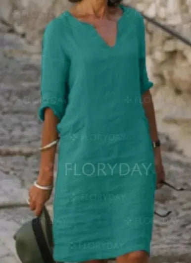 Vintage V-Neck Mini Dress for Women - Casual Three Quarter Sleeve Summer Style print 4 / 3XL