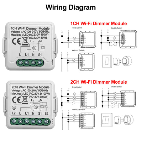 GIRIER WiFi Smart Dimmer Switch Module with Two-Way Control