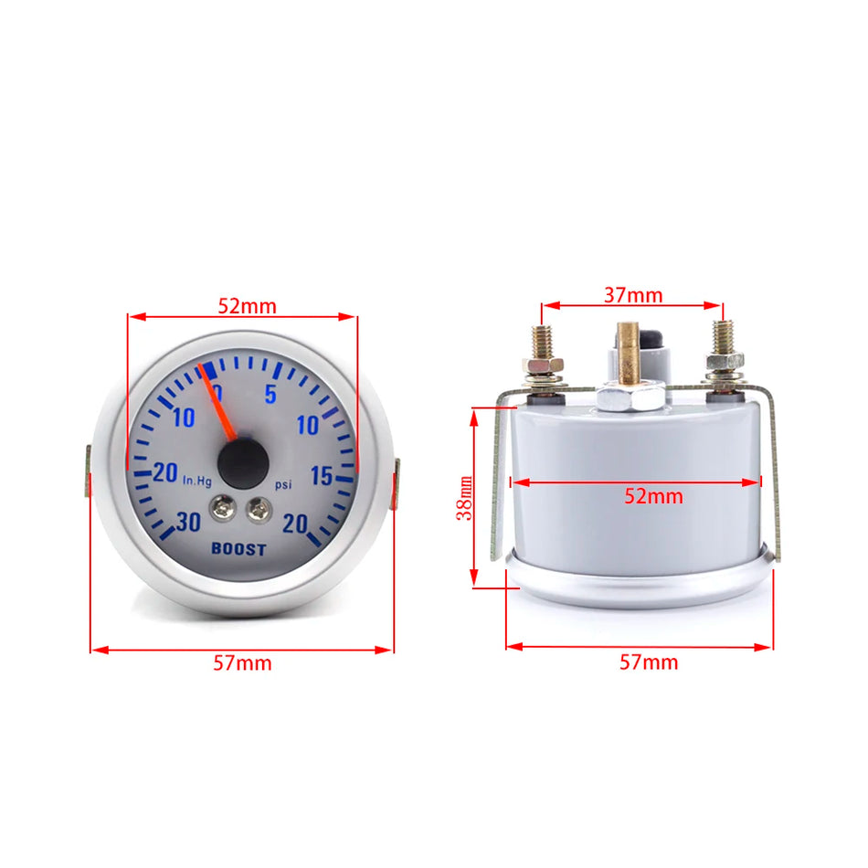 52mm Turbo Boost Matuoklis 0-20 PSI Automobiliui, ABS Plastiko Priekinis Montavimas