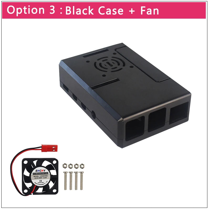 Raspberry Pi 4 Model B Case &ndash; Removable GPIO Cover with Cooling Fan Black with Fan