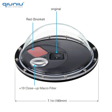 QIUNIU 45m Waterproof Dome Port for GoPro Hero 9-13 with Switchable Filters