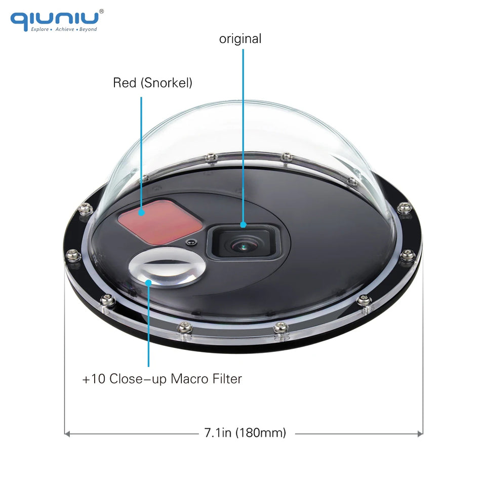 QIUNIU 45m Waterproof Dome Port for GoPro Hero 9-13 with Switchable Filters