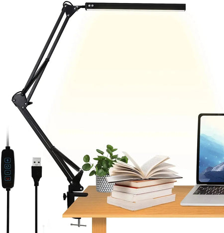 LED Desk Lamp With Clamp USB Charging Port Dimmable 3 Modes Single head / CHINA