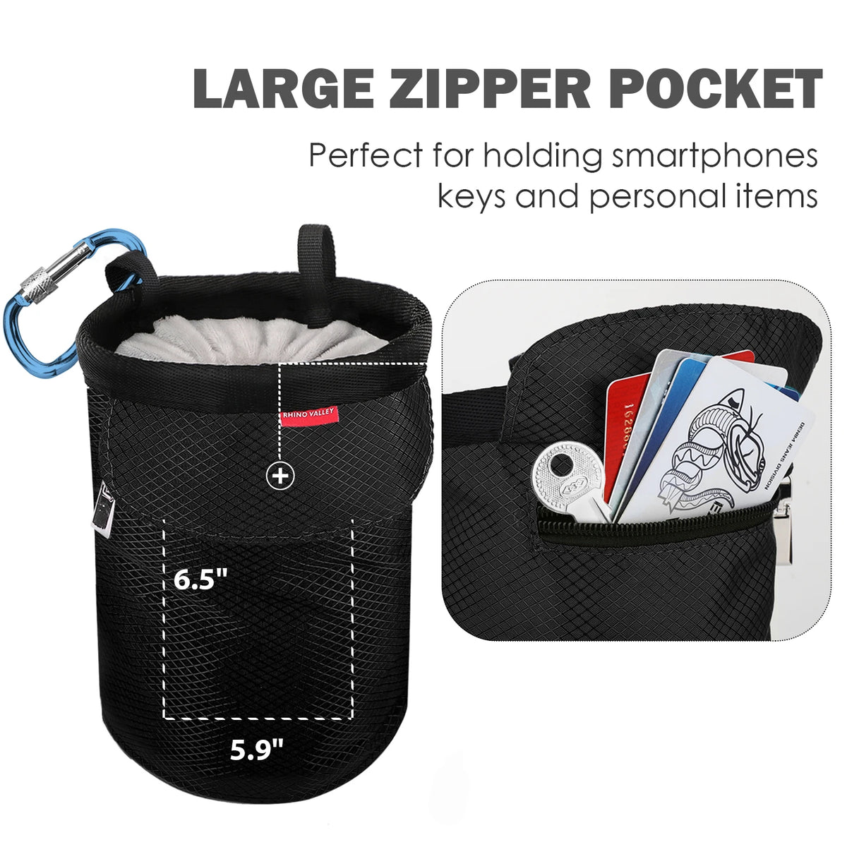 NoEnName_Null Waterproof Rock Climbing Chalk Bag with Zipper Pocket and Adjustable Belt