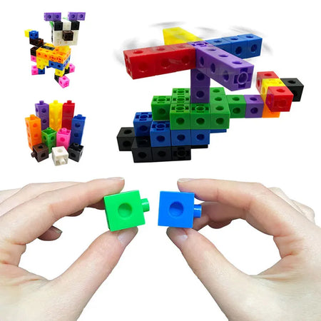 Montessori Rainbow Link Cubes - Educational Counting Blocks