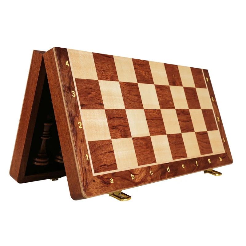 Wooden Folding Chess Set Walnut &ndash; Solid Wood Pieces