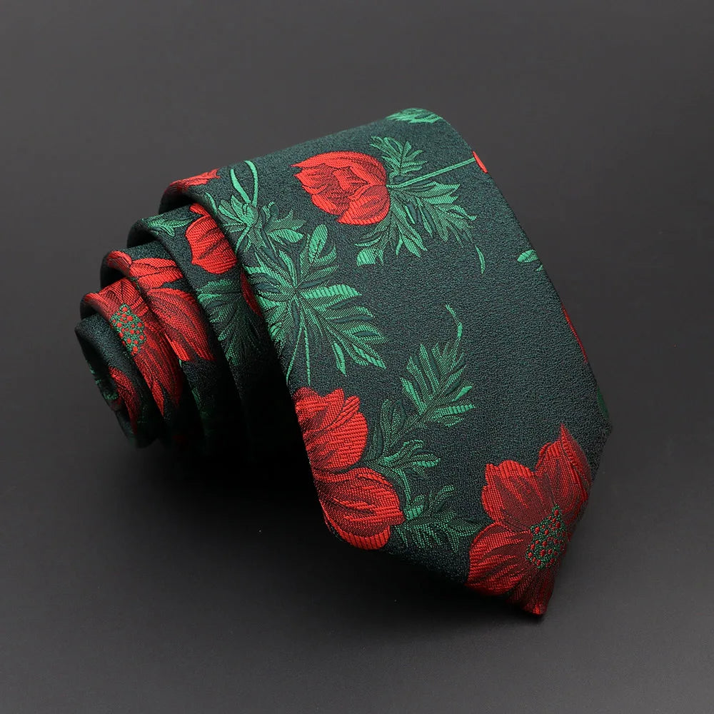 Floral Men's Tie in Red, Blue, and Green for Business or Wedding