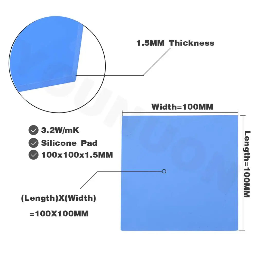 YOUNUON Thermal Pad 100x100mm - High Conductivity Silicone for GPU/CPU Cooling (0.5mm to 5mm Thickness) 2PCS 100X100X1.5MM